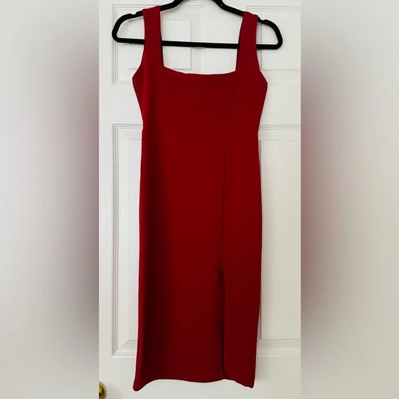 knee length dresses for ladies Saulay Square Neck Linen Midi Dress